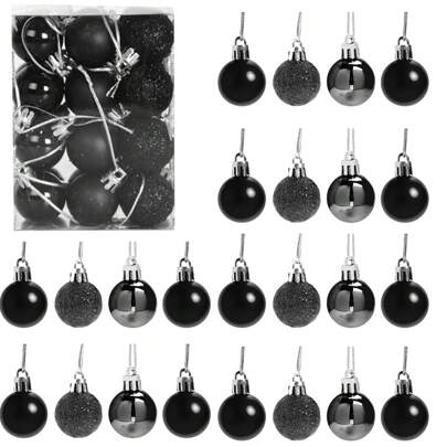 24 peças 3cm/1,1 polegadas bolas de natal pretas, mini enfeites de natal decorações para árvore de natal, natal