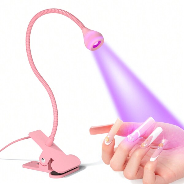 1 pièce Sèche-ongles en plastique rose alimenté par USB avec une lampe LED à variateur à 1 pièce étage, convient pour le salon de manucure et le DIY à la maison, avec pince, flexible, très flexible, alimenté par USB, démarrage en 1 pièce seul morceau