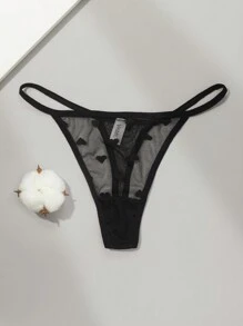 Conjunto de 4 peças de lingerie fio dental de malha transparente e sólida com coração - Multicolorido - Ver 2
