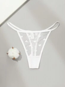 Conjunto de 4 peças de lingerie fio dental de malha transparente e sólida com coração - Multicolorido - Ver 5