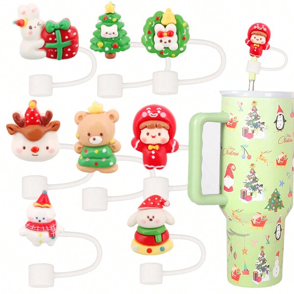 Nakładki na słomki o tematyce bożonarodzeniowej, kreatywne akcesoria do kubków do napojów, 10 mm nasadki przeciwpyłowe na słomki, losowy zestaw