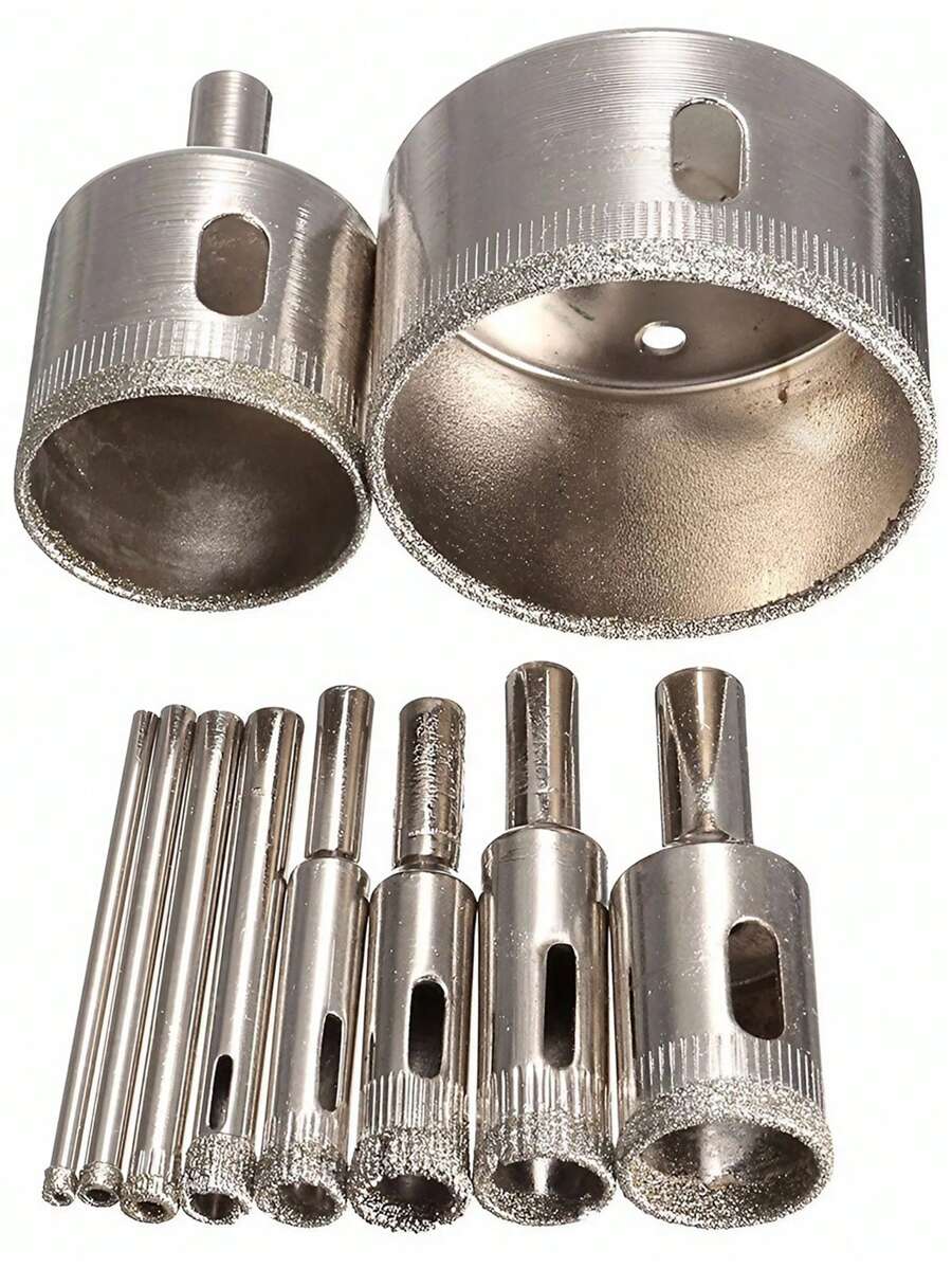 Stonego 10入組鑽石鍍層孔鋸芯鑽頭瓷磚大理石玻璃陶瓷鑽頭組3毫米至50毫米 - 銀色 - 查看 1