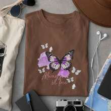 Basic Women's T-Shirt, T-Shirt, Casual, 100% Cotton, Premium With Round Neck, Animal Print Butter, High Definition - 鏽棕色 - 查看 4