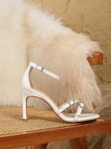 Women's Niche Design French Criss-Cross Hollow-Out High-Heel Sandals, Pointed Toe Stiletto Heel Summer Casual Fashionable Slim Fit White Sandals