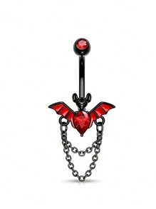 1 pièce Anneau de nombril décoratif en forme de chauve-souris avec pierres strass, araignée en web et crâne pour l'Halloween, pour femmes, bijoux de corps de nombril