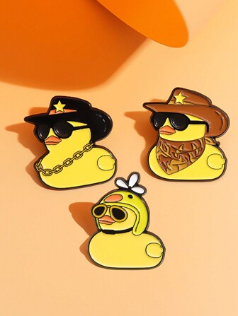 3 pièces Épingles émail à motif d'animaux de dessin animé amusants, canard jaune drôle de métal broche, insigne de revers en métal créatif pour sac à dos, chapeau, bijoux cadeau