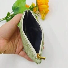 1 pieza Cartera pequeña de mujer con cremallera, estampado floral aleatorio, bolso de mano con tarjetero, billetera mini con correa y monedero para teléfono celular - Verde - Ver 8