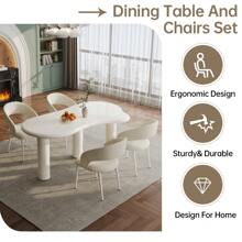 62.2" Irregular Dining Table Set With 4/6 Chairs, Modern Cream White Kitchen Table, Indoor Office Table For Dining Room, Office, Easy Assembly, Guyii - 白色 - 查看 7