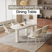 62.2" Irregular Dining Table Set With 4/6 Chairs, Modern Cream White Kitchen Table, Indoor Office Table For Dining Room, Office, Easy Assembly, Guyii - 白色 - 查看 6