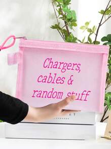 1 件便携式网袋，用于充电器、电缆和随机物品数据线和耳机，带网眼化妆包粉扑收纳便携式化妆包透明收纳包盥洗包旅行袋，化妆包化妆包护肤包盥洗包收纳袋，旅行必需品邮轮必需品宿舍必需品，婚礼伴娘礼物，妈妈礼物，生日礼物，送给朋友和老师的礼物 - 彩色 - 查看 5