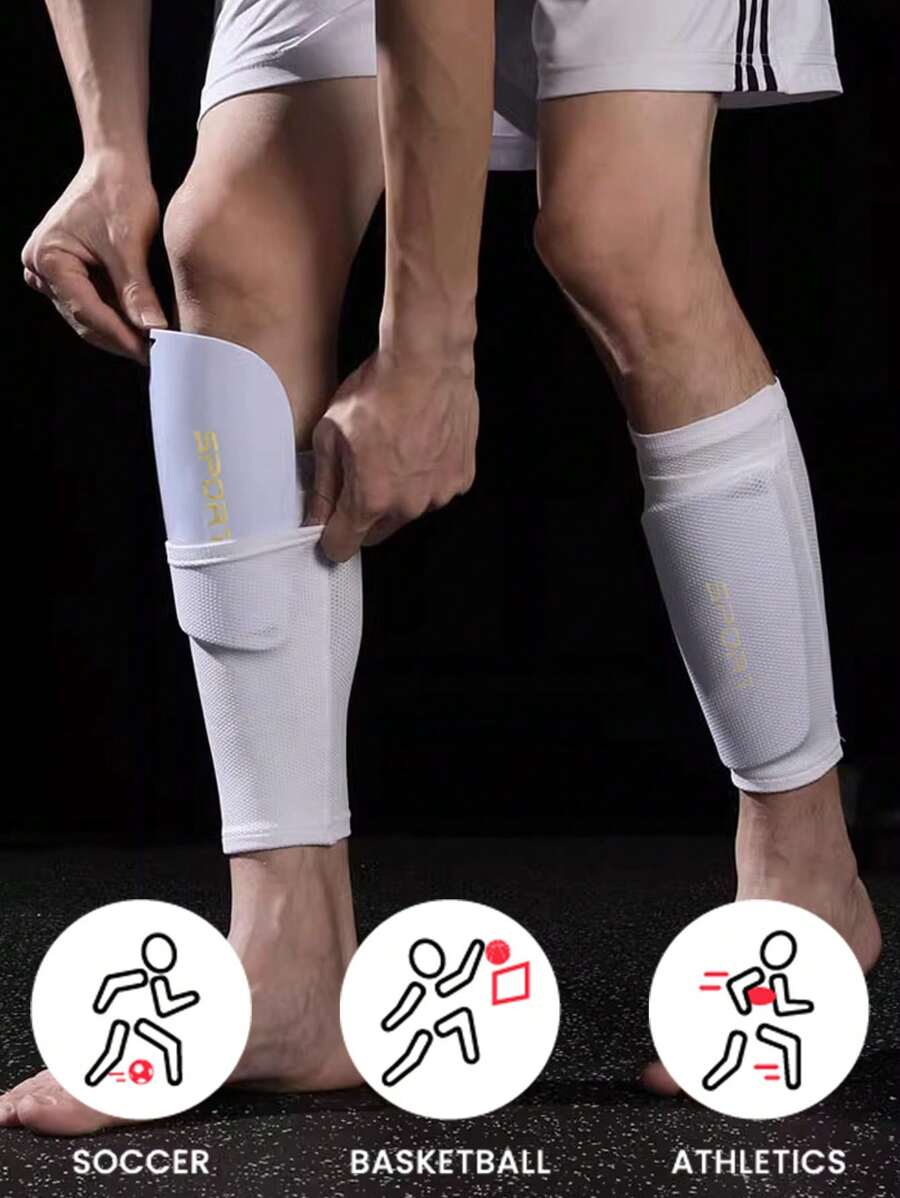 Sports Outdoor Professional Football Socks For Training And Competition, Double-Layer Leg Sleeves For Anti-Collision Protection, Pressure Soccer Socks/Compression Leg Sleeves For Men, Knitted Sweat-Absorbent Soccer Leggings, 1 Pair - White - View 1