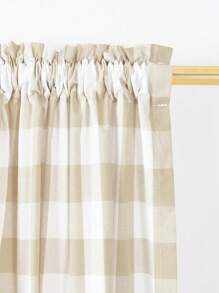 2pcs Modern Simple Khaki Plaid Fabric Curtains For Living Room, Bedroom, Balcony Decor