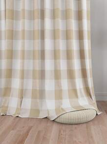 2pcs Modern Simple Khaki Plaid Fabric Curtains For Living Room, Bedroom, Balcony Decor