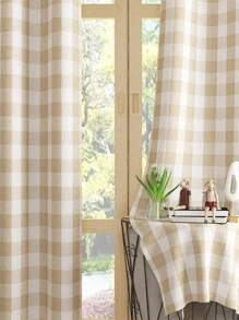 2pcs Modern Simple Khaki Plaid Fabric Curtains For Living Room, Bedroom, Balcony Decor