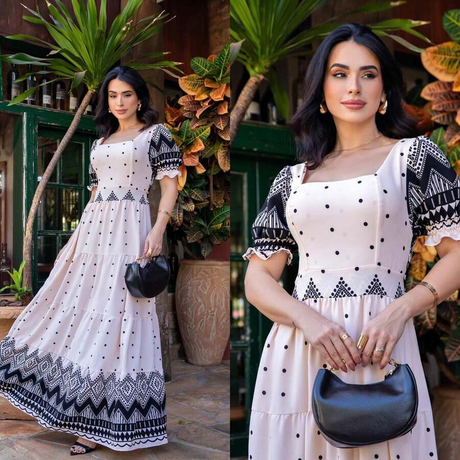 Helena Long Dress With Princess Sleeves - trắng - Xem 1