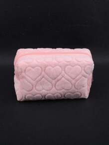 SHEIN X Jess 1pc Heart Tufted Pencil Bag, Simple Heart Embossed Design Office Stationery Organizer For Teen School - White - View 4