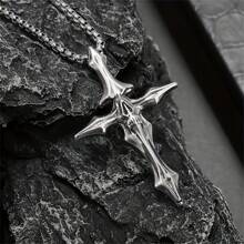 SeuSuk 1pc Vintage Gothic Skull Cross Pendant Necklace, Personalized Punk Rock Halloween Street Party Jewelry Gift For Men & Women - Silver - View 3
