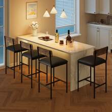 Bar Stools Set Of 4, PU Upholstered Counter Height Barstools With Back, Kitchen Bar Stools With Footrest, Bar Chairs For Kitchen Island, Counter Bar, Easy Assembly - Brown - View 5