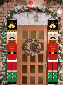 1 Pair Christmas Nutcracker Banner, Christmas Themed Party Home Decor, Delicate Outdoor And Indoor Decoration, Ideal For Porch, Yard, Garage And Home Decor,Christmas