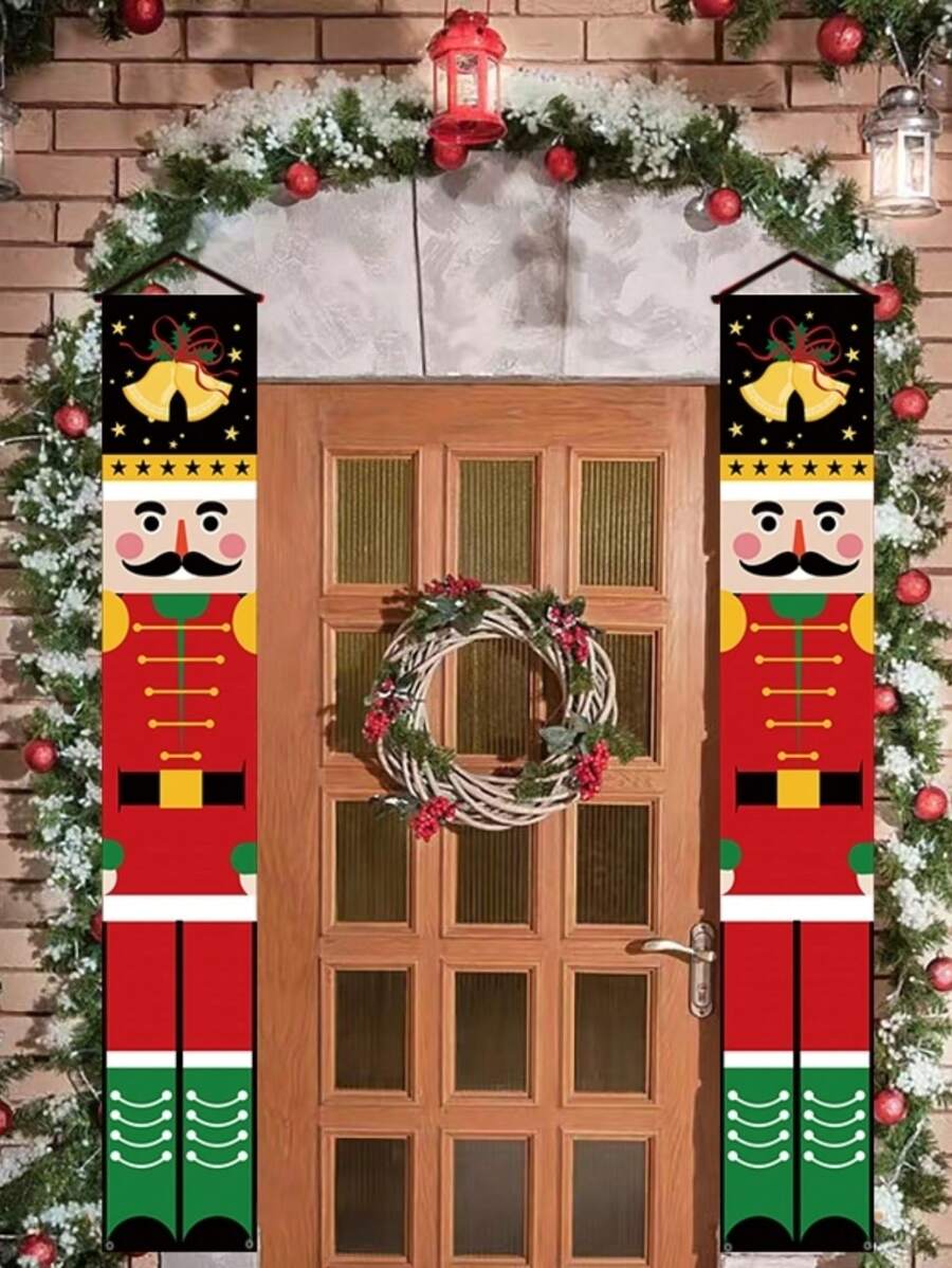 1 Pair Christmas Nutcracker Banner, Christmas Themed Party Home Decor, Delicate Outdoor And Indoor Decoration, Ideal For Porch, Yard, Garage And Home Decor,Christmas