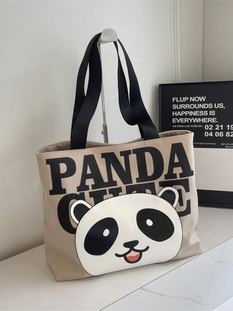 Borsa a tracolla grande con motivo panda, borsa da spiaggia con cerniera per donne e ragazze
