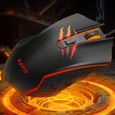  Ratón gamer con iluminación RGB HAVIT MS1027, con DPI ajustable en 4 niveles hasta 3600DPI