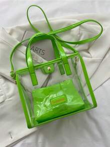 Womens Clear Tote Bags Set Mini Casual Transparent Shoulder Crossbody Bags Shopping Commuter Bags - 綠色 - 查看 1