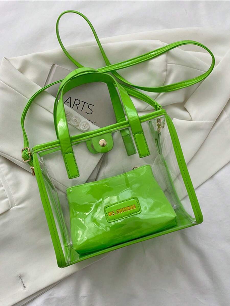 Womens Clear Tote Bags Set Mini Casual Transparent Shoulder Crossbody Bags Shopping Commuter Bags - 綠色 - 查看 1