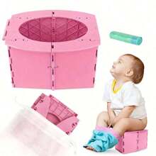 Children's Folding Toilet + Storage Bag + 1 Roll Of Cleaning Bag, Suitable For Toileting And Travel Use Baby Shower Family Decorations Gifts