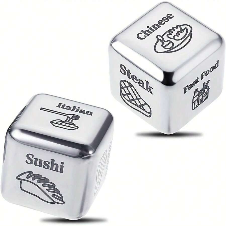 1/5 Trò Chơi Xúc Xắc Thực Phẩm, Xúc Xắc Quyết Định Thực Phẩm, Chất Liệu Thép, Đạo Cụ Trò Chơi Kỷ Niệm Cặp Đôi, Trò Chơi Xúc Xắc Ngày Đêm, Trò Chơi Tiệc Ngày Lễ Quà Tặng Sáng Tạo - Bạc - Xem 1