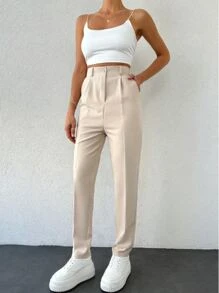 Women's Straight Elegant Formal Tailored Trousers - 杏色 - 查看 3
