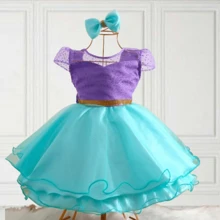 Seabed Dress For Children's Birthday Party Theme Green And Purple 090 - Verde - Ver 1