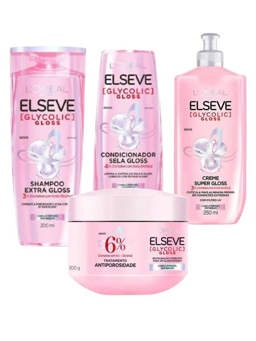 L’Oreal Paris Elseve Glycolic Gloss Kit 200ml Shampoo + Conditioner + Leave-In Cream + Hair Mask - أبيض - مشاهدة 1