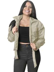 Chamarra Cazadora Para Mujer - Beis - Ver 2