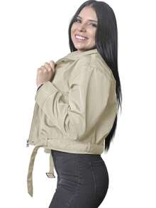 Chamarra Cazadora Para Mujer - Beis - Ver 3