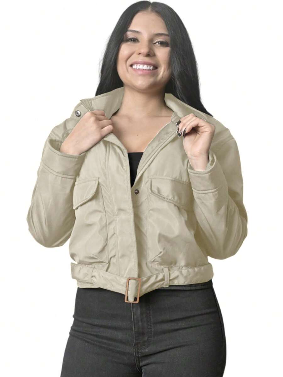 Chamarra Cazadora Para Mujer - Beis - Ver 1