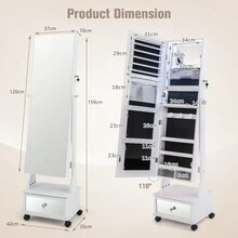 Lockable Jewelry Armoire With Full-Length Mirror Mobile Jewelry Cabinet With 3-Color Light & Drawer Adjustable Angles - White - View 2