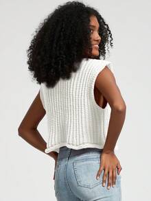 Women's Solid Color Knitted Pocket Decor Chunky Knit Vest - Beige - View 8