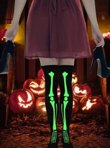 1 Set Of Halloween Skeleton Gloves Dark Wind Glow-In-The-Dark Bone Ghost Stage Costume Props, Skeleton Gloves Stockings Party Background Accessories, Luminous Skeleton Gloves Stockings Set Home Decoration Decorations, Suitable For Costume Parties, Halloween Decorations, Holiday Parties Decorated Skeleton Costumes