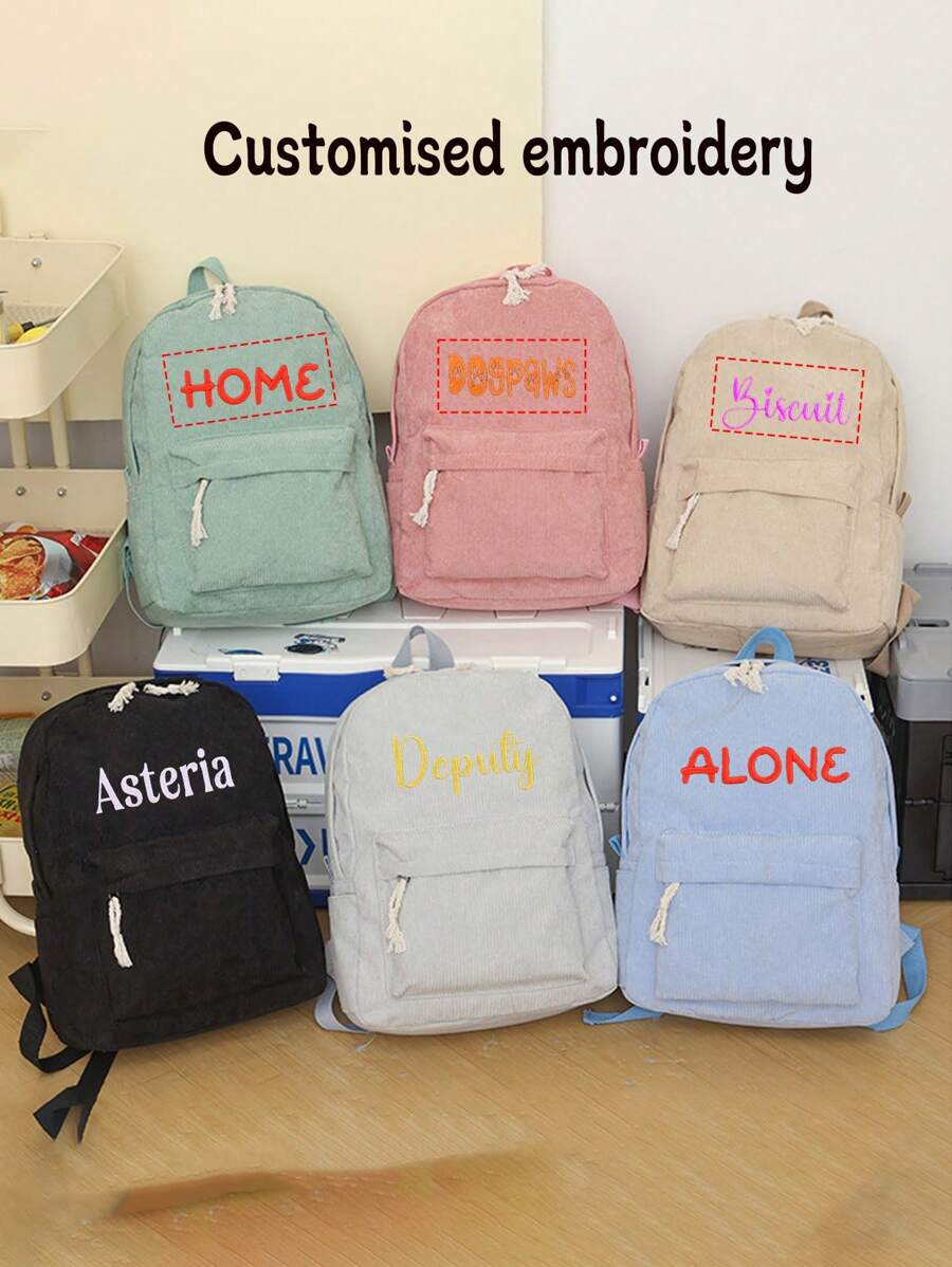 Customized Embroidered Text Backpack, Suitable For Girls, Female College Students, Men, Couples Gifts, Suitable For Graduates, Girls, Freshmen, Sophomores, Juniors And High School Students, Perfect For Outdoor, Travel And Back To School - Beige - View 1