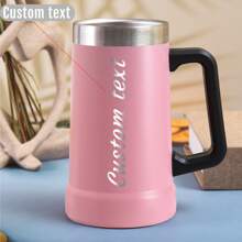 定制名称，激光雕刻文字，24盎司啤酒杯不锈钢真空杯带手柄大容量双层真空水杯，送给丈夫和父亲的礼物 - 粉紅色 - 查看 1