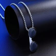 1pc Hip Hop Sunglasses Pendant Necklace Titanium Steel Chain Jewelry Accessory Christmas New Year Valentine's Day Holiday Gift - Silver - View 5