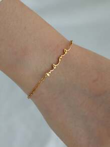 1pc Elegant "Mom" Letter Bracelet, Mini Cursive Font, Stainless Steel Adjustable Chain, Fashionable Accessory, Gift For Mom - B1613 - View 2