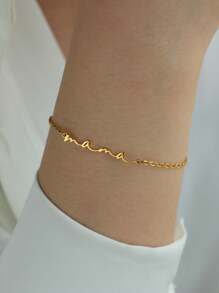 1pc Elegant "Mom" Letter Bracelet, Mini Cursive Font, Stainless Steel Adjustable Chain, Fashionable Accessory, Gift For Mom - B1613 - View 1