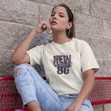 Women's T-Shirt, Premium Cotton, Comfort, New York Print, High Quality - 米色 - 查看 3