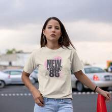 Women's T-Shirt, Premium Cotton, Comfort, New York Print, High Quality - 米色 - 查看 2