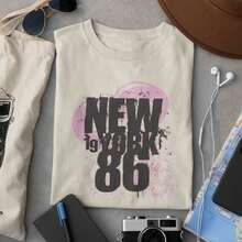 Women's T-Shirt, Premium Cotton, Comfort, New York Print, High Quality - 米色 - 查看 4
