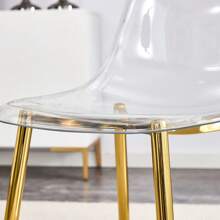 MUUOKY Dining Chairs Set Of 6 Armless Crystal Clear Dining Chairs Modern Plastic Kitchen Chairs,Accent Ghost Chairs With Golden Metal Legs For Kitchen,Dining Room,Living Room,Transparent - 金色 - 查看 3