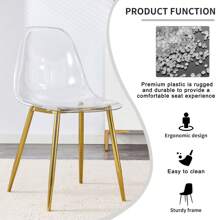 MUUOKY Dining Chairs Set Of 6 Armless Crystal Clear Dining Chairs Modern Plastic Kitchen Chairs,Accent Ghost Chairs With Golden Metal Legs For Kitchen,Dining Room,Living Room,Transparent - 金色 - 查看 6