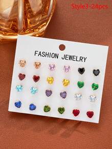 24pcs/48pcs/96pcs Minimalist Colorful Cubic Zirconia Stud Earrings Set For Women, Suitable For Date, Party, Commute, Casual Daily Wear